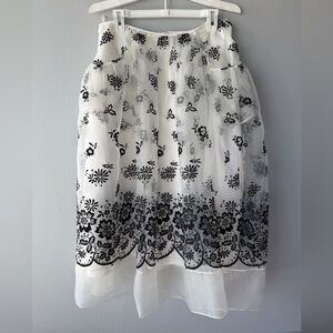 Simone Rocha white black floral embroidered sheer organza midi skirt UK 12 US 8